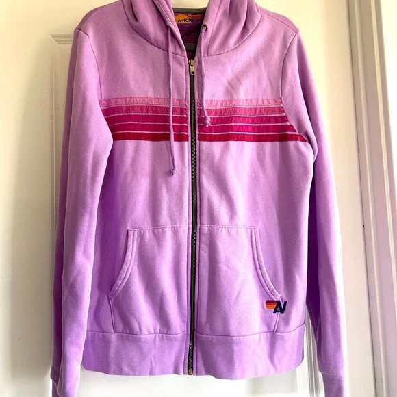 Aviator Nation 5 Stripe Zip Hoodie Neon Purple/Pink - Picture 2 of 3